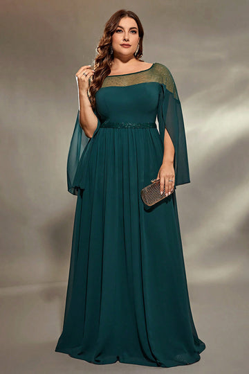 Sparkly Peacock Blue Chiffon Long Mother of the Bride Dress with Beading